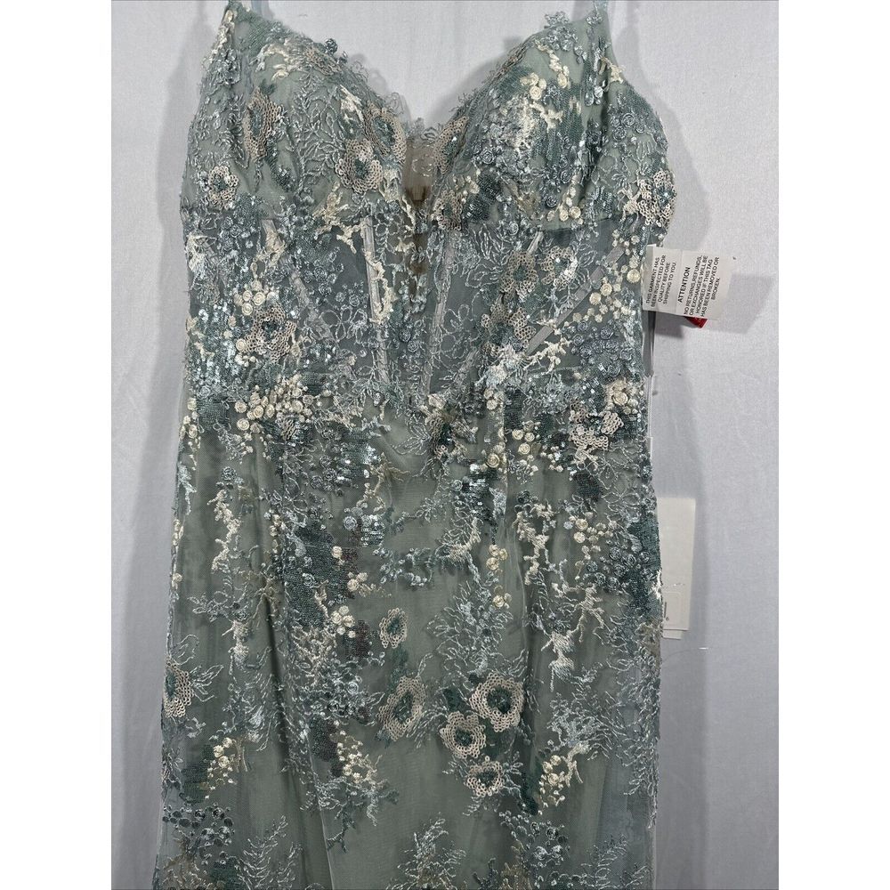 NWT $798 Mac Duggal [ 10 ] 79297 Embroidered‎ Spaghetti Strap Trumpet Gown Blue - Picture 11 of 16